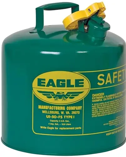 Eagle UI50SG 5-Gallon Green Safety Gas Can – Flame Arrester, Self-Closing Lid, Galvanized Steel