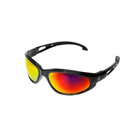 Edge Dakura Wrap-Around Safety Glasses – Anti-Scratch, UV400 Protection, Non-Slip Fit, Military-Grade ANSI/ISEA & MCEPS Certified, Black Frame with Aqua Precision Red Mirror Lens