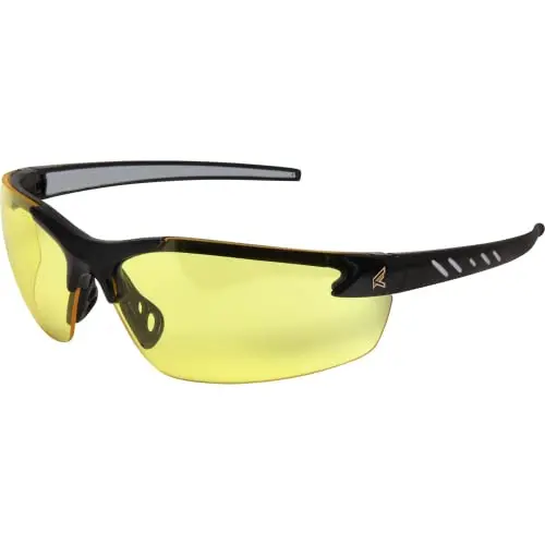 Edge DZ112-G2 Wrap-Around Safety Glasses – ANSI/ISEA & MCEPS Certified, UV400 Protection, Anti-Scratch Yellow Lenses, Non-Slip Fit