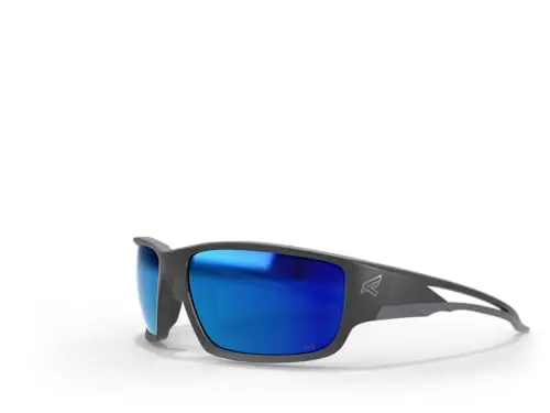 EDGE Kazbek Polarized Wraparound Safety Glasses – ANSI/ISEA & MCEPS Certified, UV400 Protection, Anti-Scratch & Non-Slip Fit, Black Frame/Aqua Mirror Lens