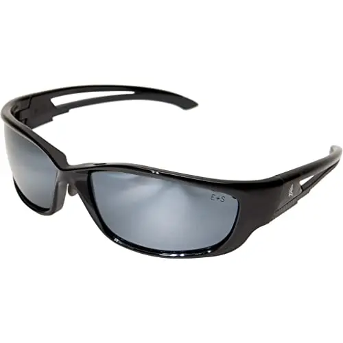 EDGE SK-XL117 Kazbek XL Safety Glasses – Extended-Width Wraparound Design, Military-Grade UV400 Protection, Black Frame with Silver Mirror Lens