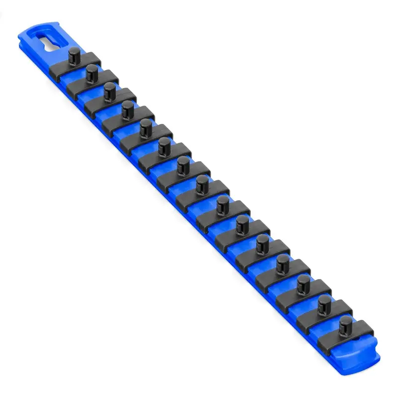 ERNST 13-Inch Socket Rail – Blue Organizer with 15 Adjustable 1/4-Inch Twist-Lock Clips (Model 8417-Blue)
