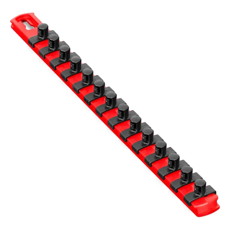 Ernst 13″ Socket Rail Organizer with Fourteen 3/8″ Twist-Lock Clips (Red Model 8415)