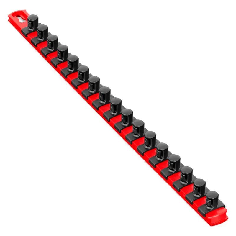 Ernst 18″ Socket Storage Rack – 17 Twist-Lock Clips (1/2″ Size), Red Model 8402
