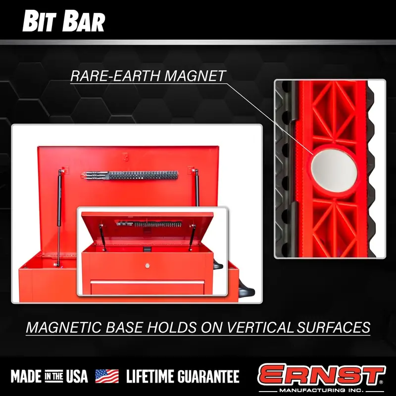 Ernst 60-Tool Magnetic Bit Bar – Dual-Color (Black/Hi-Viz) 1/4″ Hex Bit Organizer for Workshop Efficiency
