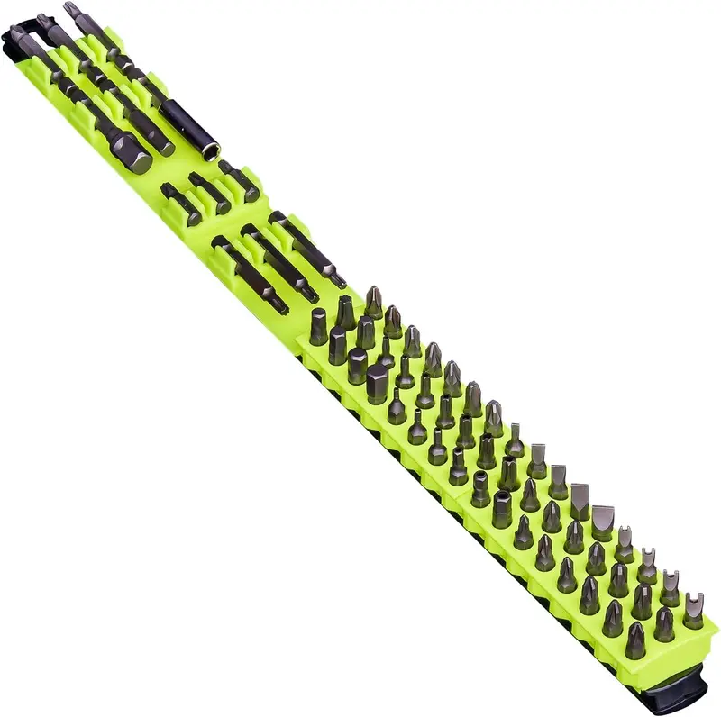 Ernst 60-Tool Magnetic Bit Bar – Dual-Color (Black/Hi-Viz) 1/4″ Hex Bit Organizer for Workshop Efficiency