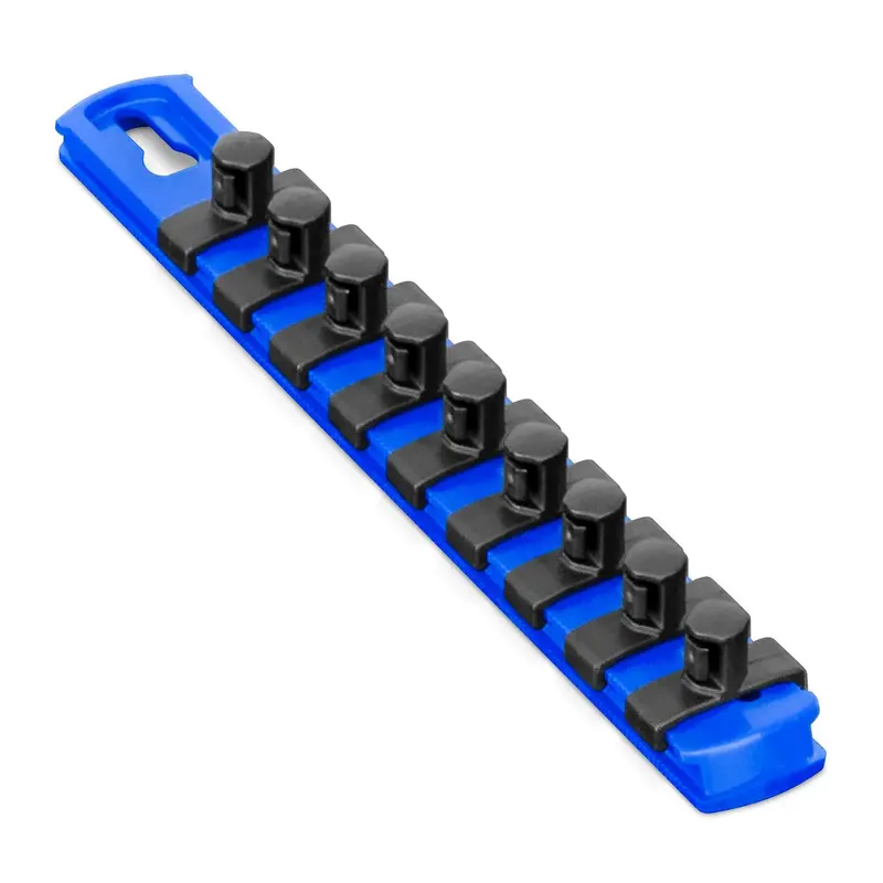 ERNST 8-Inch Magnetic Socket Organizer – Blue Housing with 9 Integrated 3/8-Inch Twist-Lock Clips