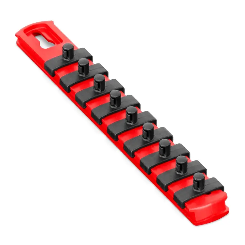 Ernst 8-Inch Red Socket Organizer with Nine 1/4-Inch Twist-Lock Clips – Model 8410