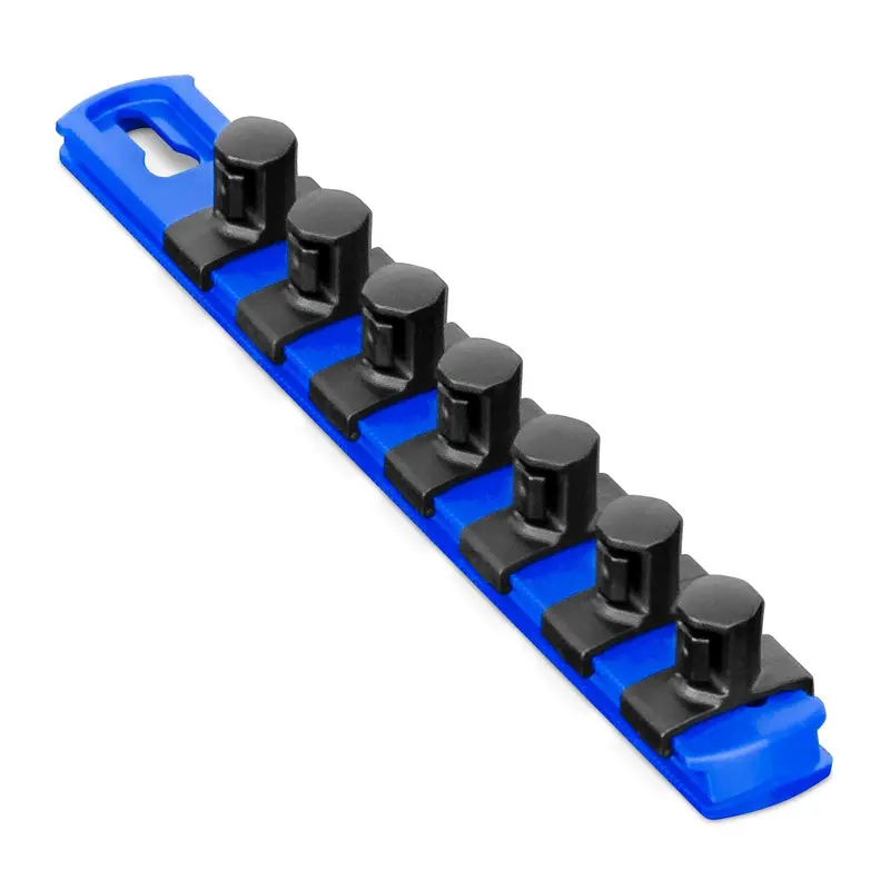 Ernst 8409M-Blue 8-Inch Magnetic Socket Organizer with Seven 1/2″ Twist-Lock Clips