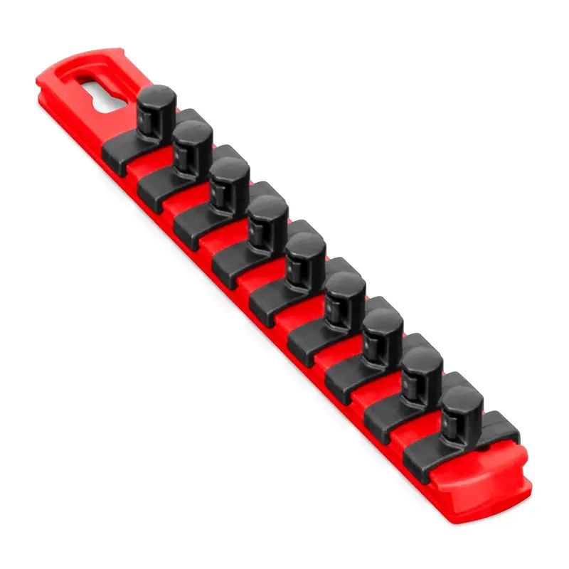 Ernst 8411M Red 8-Inch Magnetic Socket Organizer with Nine 3/8″ Twist-Lock Clips