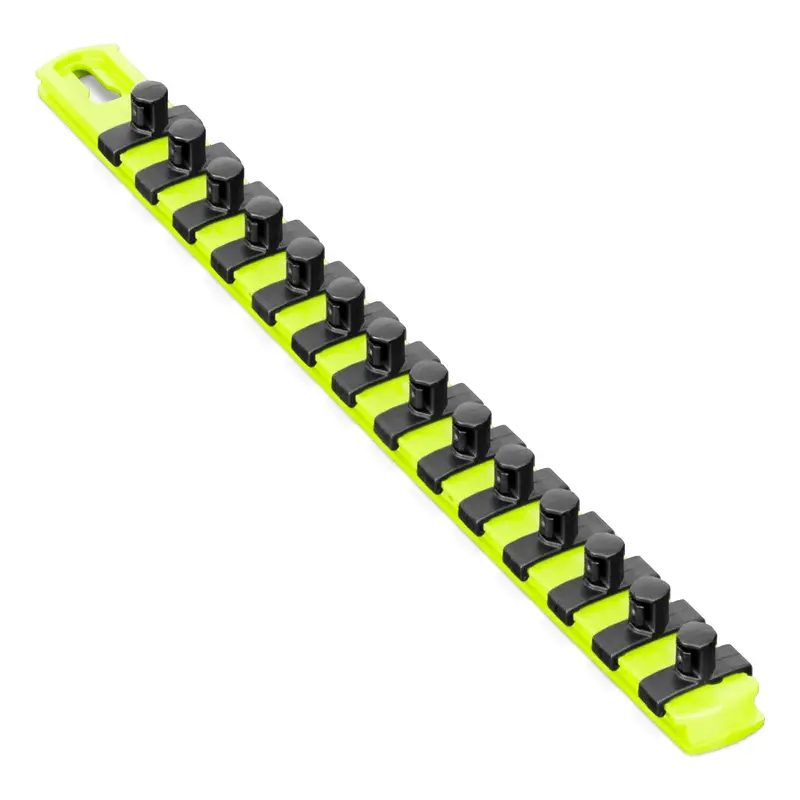 ERNST High-Visibility Socket Rail – 13-Inch Organizer with 14 Integrated 3/8-Inch Twist-Lock Clips (Model 8438HV)