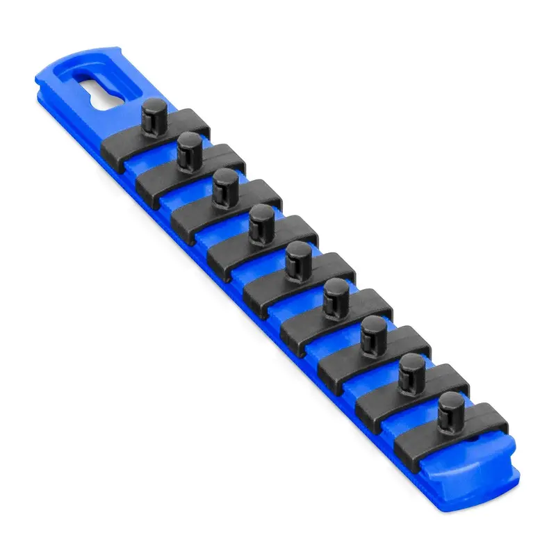 Ernst Manufacturing 8-Inch Blue Magnetic Socket Organizer with 9 Twist-Lock 1/4-Inch Clips – USA-Made Toolbox Solution