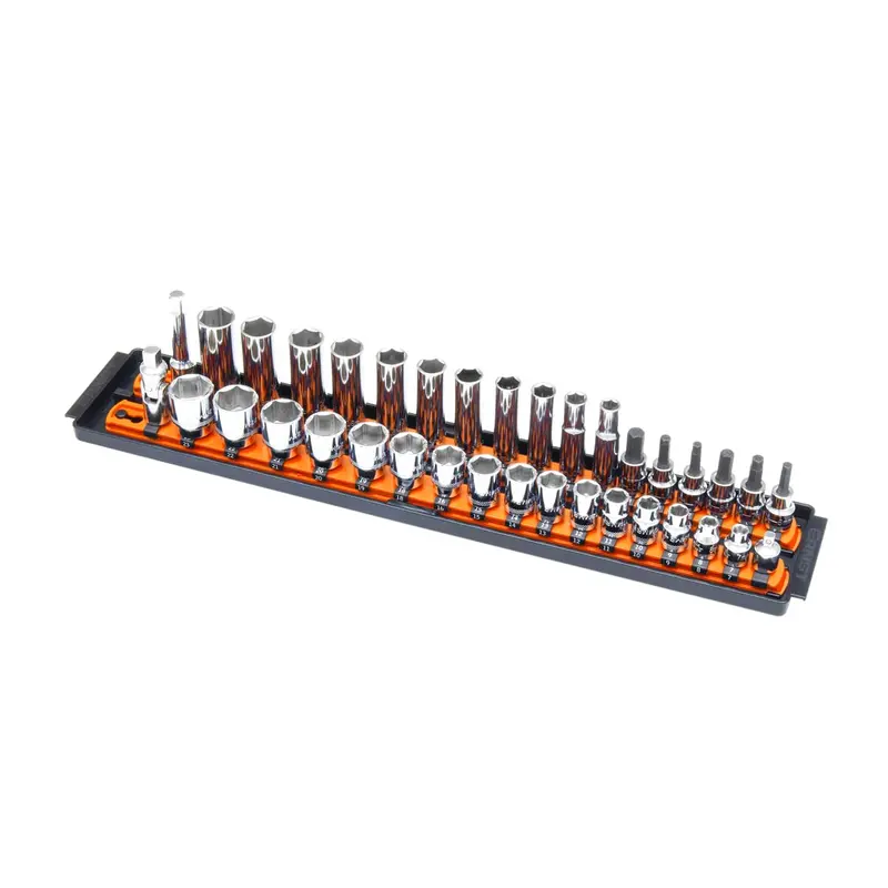 ERNST Socket Boss – 18-Inch 2-Rail 3/8-Inch Drive Socket Organizer in Vibrant Orange (Model 8486)