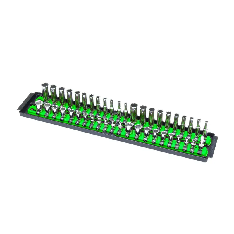 ERNST Socket Boss – 18-Inch Premium 2-Rail 1/4-Inch Drive Socket Organizer in Green (Model 8483)