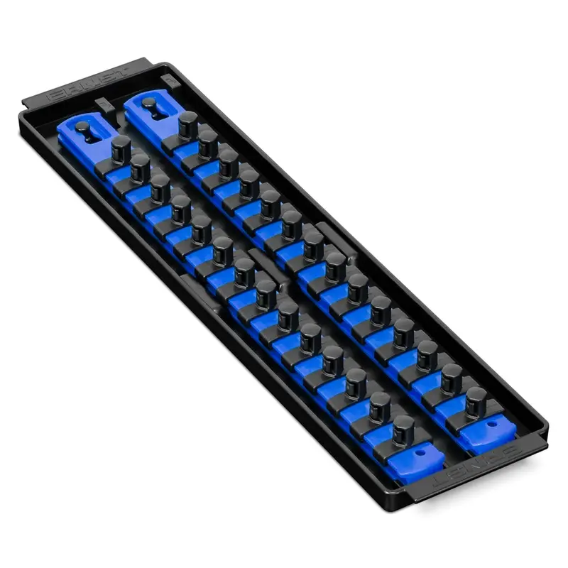 Ernst Socket Boss 2-Rail Organizer – 13-Inch, 3/8″ Drive, Blue