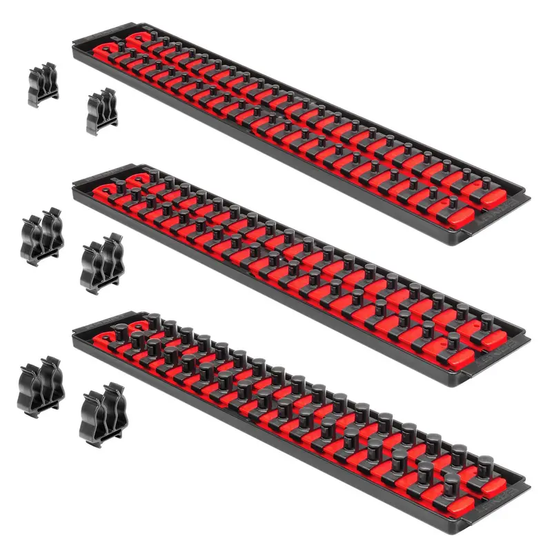 ERNST Socket Boss 3-Pack Combo – Twist-Lock Socket Organizer for Mechanics, Red Model 8510A