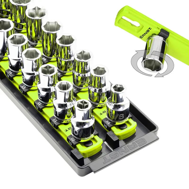 ERNST Socket Boss Premium 2-Rail – 18″ High-Visibility Organizer for 1/2″ Drive Sockets