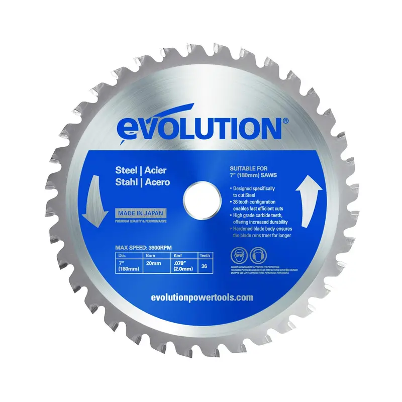 Evolution 180BLADEST 7-Inch Steel-Cutting Saw Blade – 36-Tooth Silver-Coated Design