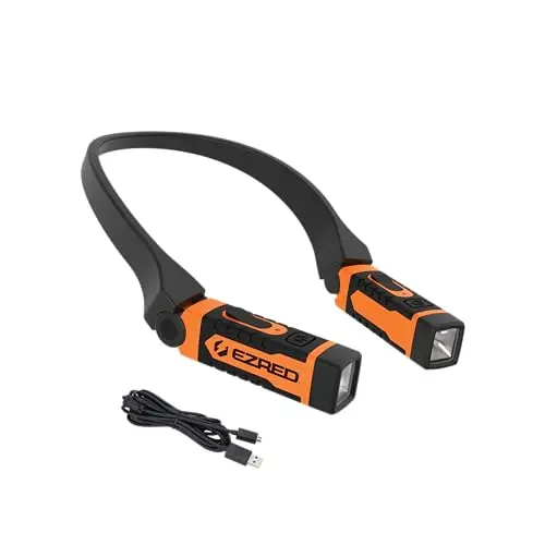 EZRED NK15-OR ANYWEAR Rechargeable Hands-Free Neck Light – Orange, Ideal for Mechanics, Outdoor Activities, and DIY Tasks