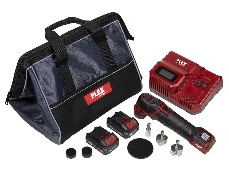 FLEX PXE 80 12.0 Cordless Mini Nano Polisher Kit – Includes Two Batteries & Charging Station