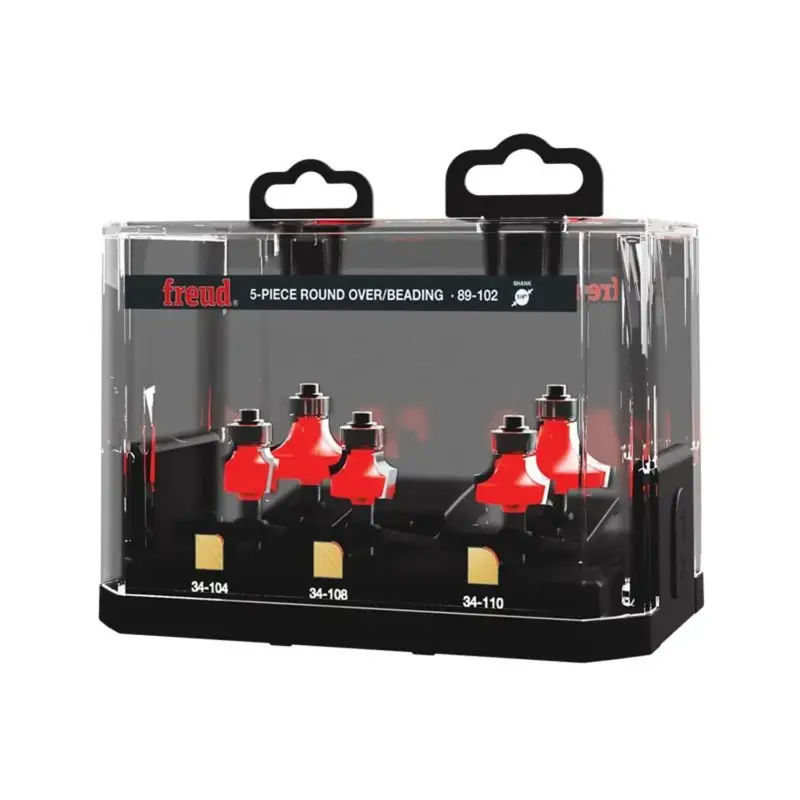 Freud 89-102 Round Over and Beading Router Bit Set – 5-Piece, 1/4″ Shank, 3/8″ Bearing