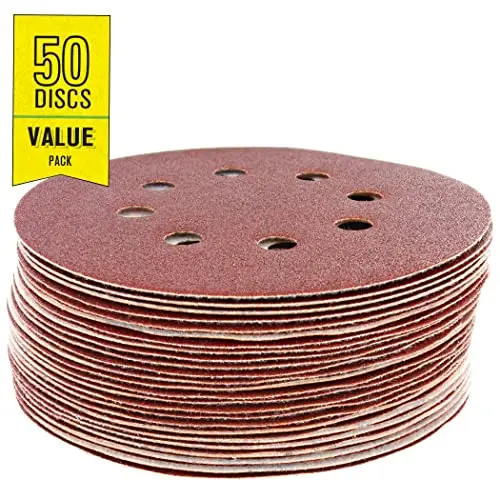 Gator 5-Inch Random Orbit Sanding Discs – 8-Hole Hook & Loop, Red Resin AlOx, 120 Grit, 50-Pack
