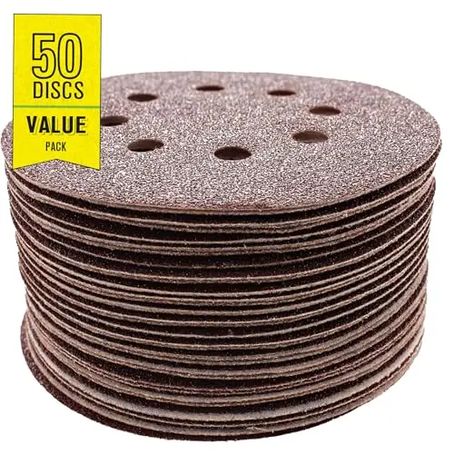 Gator 5-Inch Random Orbit Sanding Discs – 8-Hole Hook & Loop, Red Resin AlOx, 60 Grit, 50-Pack