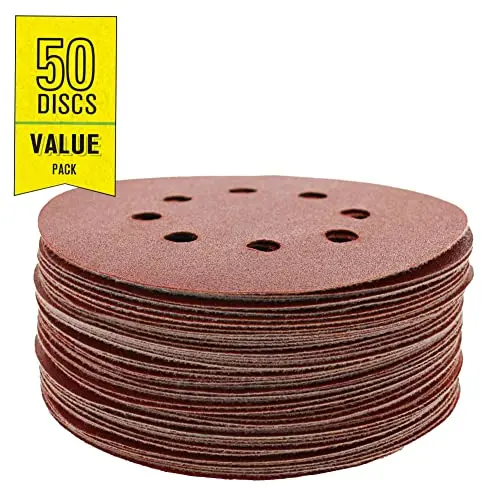 Gator 5-Inch Random Orbit Sanding Discs – Red Resin Bond, Aluminum Oxide, 8-Hole Hook-and-Loop Backing, 220 Grit, 50-Pack
