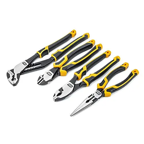 GEARWRENCH 82203C Pitbull Auto-Bite Tongue-and-Groove Pliers – 4-Piece Dual-Material Set with K9 Jaws