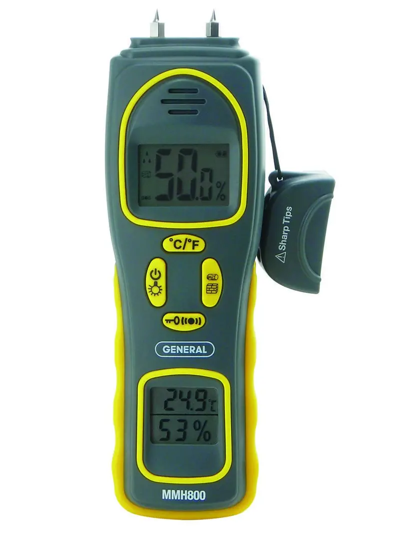 General Tools Dual-Mode Pin and Pinless Moisture Meter with Ambient Temp & Humidity Readings