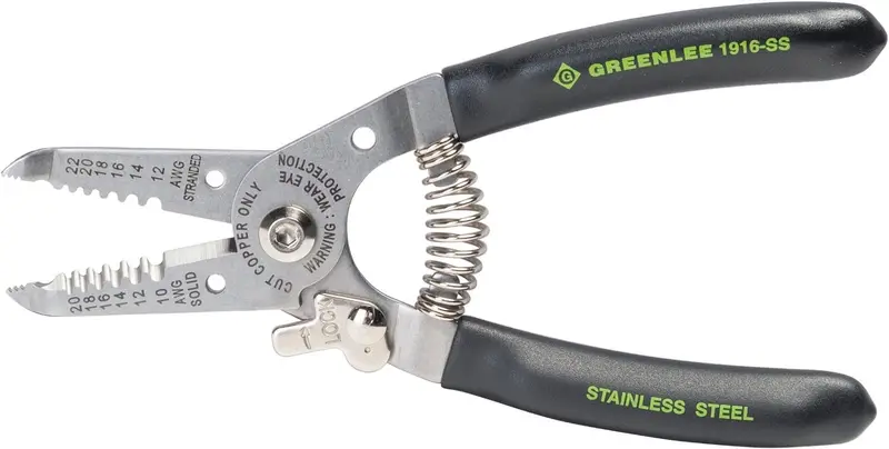 Greenlee 1916-SS Stainless Steel Wire Stripper & Cutter – 6″ Tool for 10–20 AWG Cables