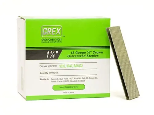 Grex GNS18-32 (L15) 18-Gauge Galvanized Crown Staples – 1.25 in x 0.25 in, 5,000 Count