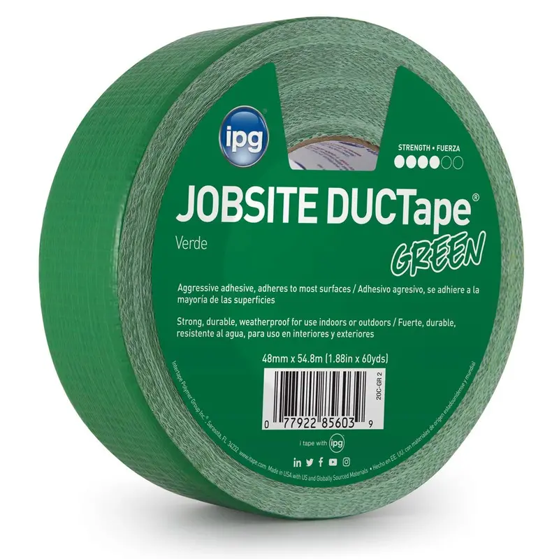 IPG JobSite Colored Duct Tape – Green, 1.88″ × 60 Yards (Single Roll)