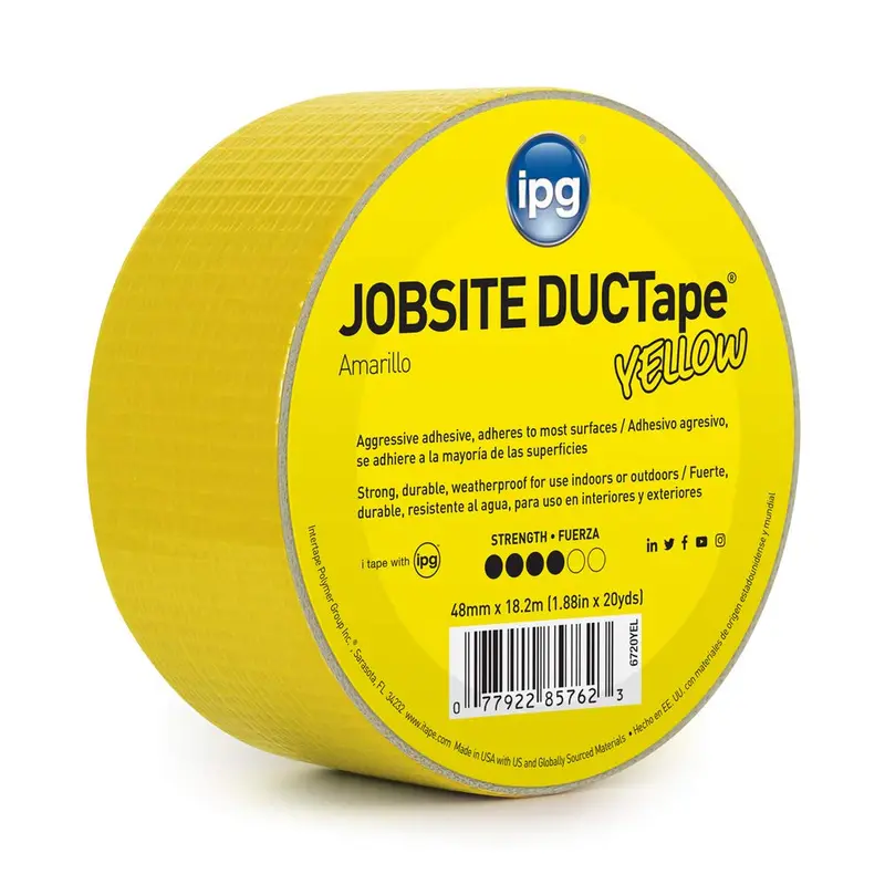 IPG JobSite Duct Tape – Bright Yellow, 1.88 in × 20 yd, Single Roll (Model 6720YEL)