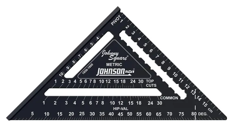 Johnson 1956-1800 Johnny Square – Professional Aluminum Rafter Square, 18 cm Metric Scale, Easy-Read Black Finish