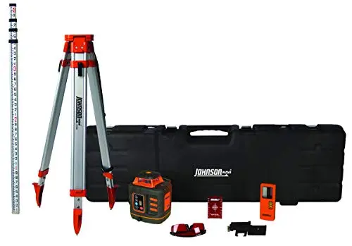 Johnson Level & Tool 99-027K Self-Leveling Rotary Laser System — Red Beam, 8.75″ Range, Complete Kit