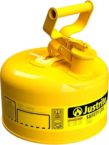 Justrite 1-Gallon Type I Yellow Diesel Safety Can – Flame Arrester, Self-Closing Lid, Galvanized Steel