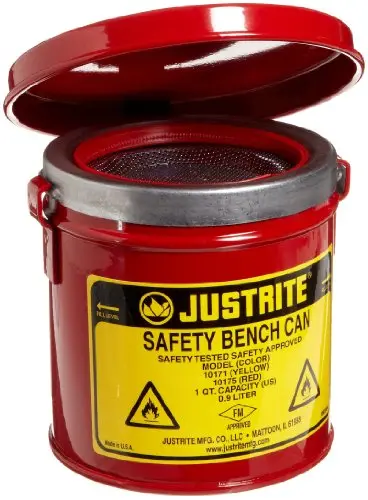Justrite 1-Quart Bench Can – 5.5-Inch Height, 4.875-Inch OD, Premium Coated Steel (Model 10175)