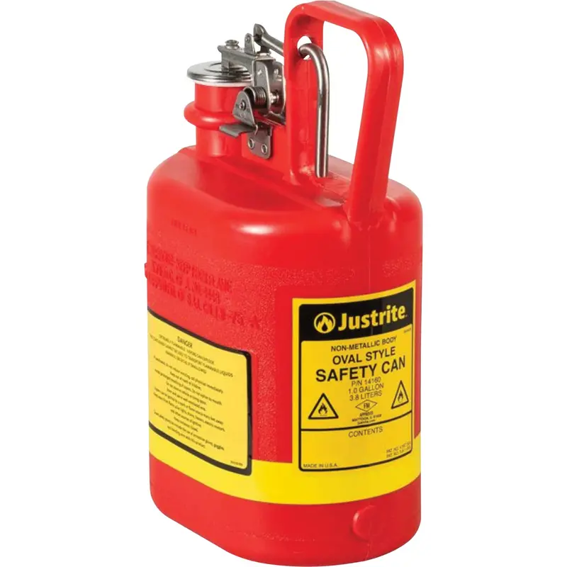 Justrite 14160 1-Gallon Red Type I Safety Can – Oval Polyethylene Design