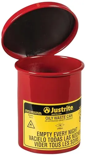 Justrite Mini Oily Waste Can – 0.45-Gallon Galvanized Steel Safety Can with Self-Closing Lid