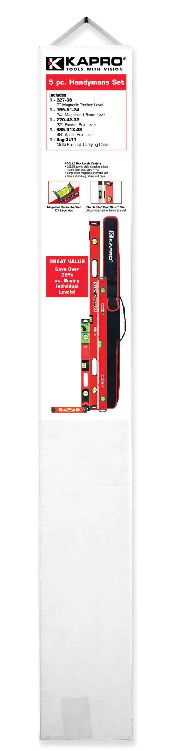 Kapro 5-Piece Handyman Level Set – Includes 985-48-HBS Precision Levels