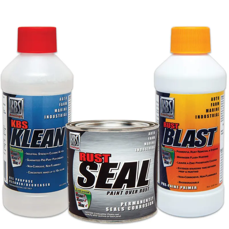 KBS Coatings Gloss Black Restoration Sampler Kit: Klean, Rust Blast, Rust Seal (8 oz Each)
