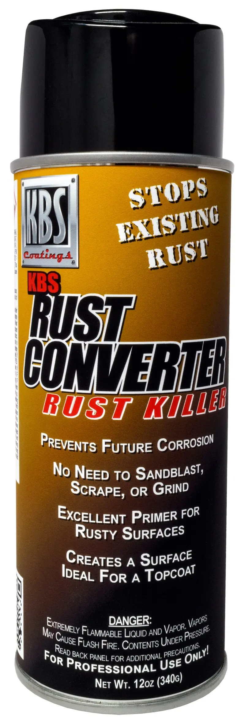 KBS Rust Converter – 12 oz Black Formula for Converting Existing Rust to a Protective Black Primer Layer
