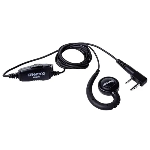 Kenwood KHS-31C C-Ring Earbud Hanger with PTT Button and Clip Mic – Designed Exclusively for Kenwood Radios