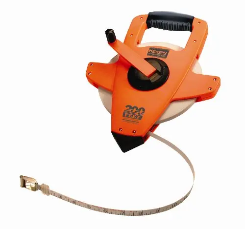 Keson 200-Foot Nylon-Reinforced Steel Tape Measure with Speed Rewind – 1/10″ & 1/100″ Graduations