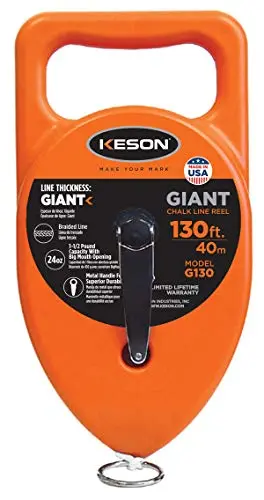 Keson G130 Giant Chalk Line Reel – 130-Foot Capacity, 24-Ounce Chalk Reservoir
