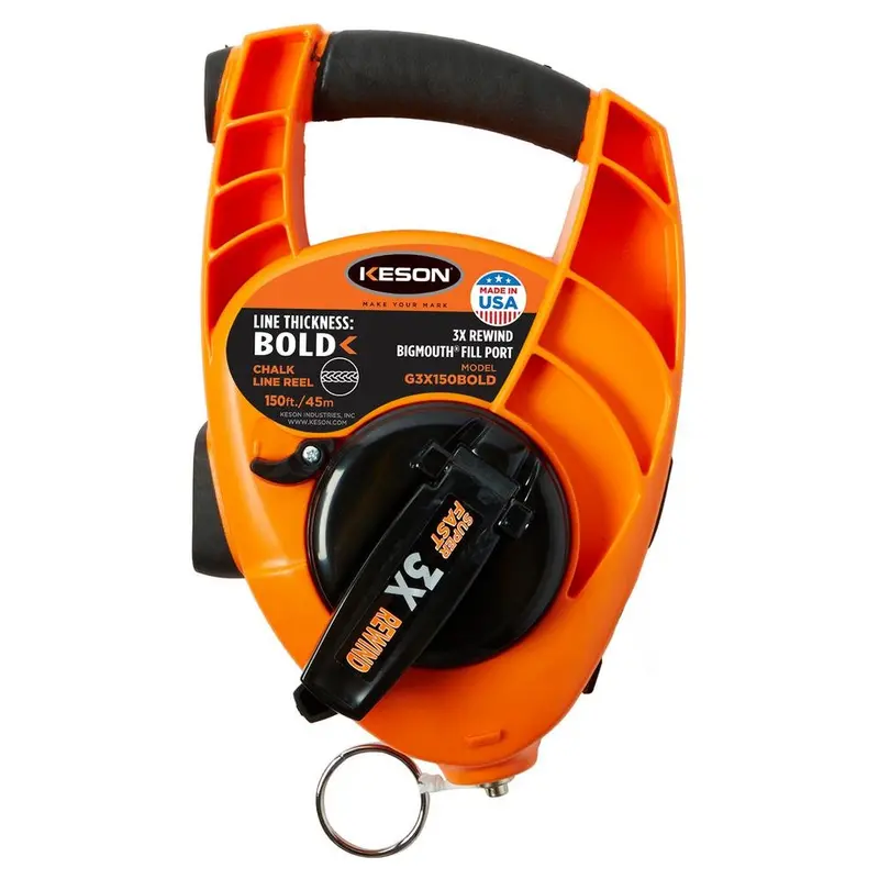 Keson G3X150BOLD Bold Chalk Line Reel – 150-Foot Capacity with 3X1 Rewind & 12 oz Chalk Reservoir
