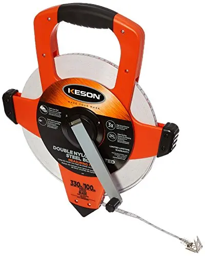 Keson NRS18M330 330-Foot (100 m) Dual-Scale Tape – Nylon-Reinforced Blade, Speed Rewind, Double Hook, ft./in./mm/m Graduations