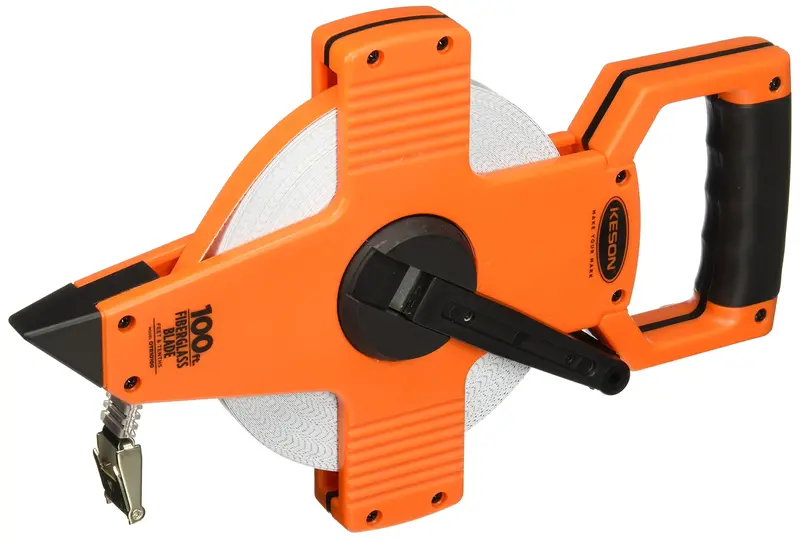 Keson OTR-10-100 Open-Reel Fiberglass Tape Measure – 100-Foot Metric/Imperial Scale with 1/10 & 1/100 Graduations