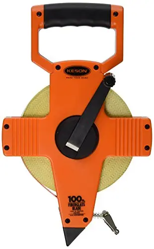 Keson OTR10M100 Open-Reel Fiberglass Tape Measure – 100-Foot, Dual-Scale, Double Hook Design
